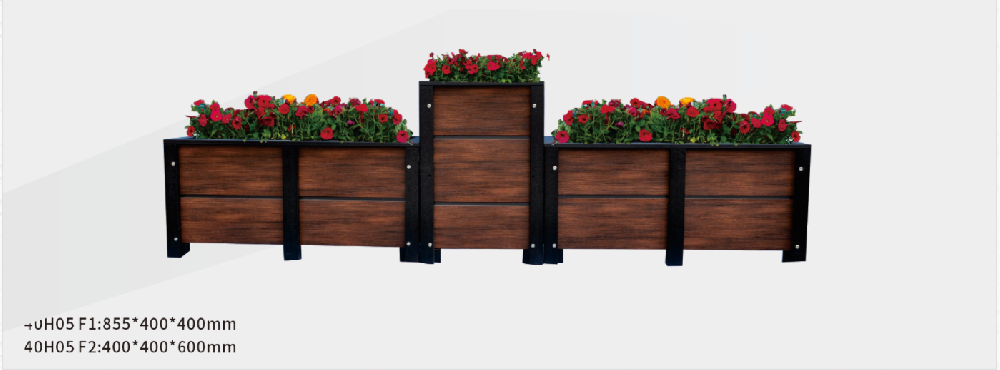 Three consecutive rectangular flower box (black and red)