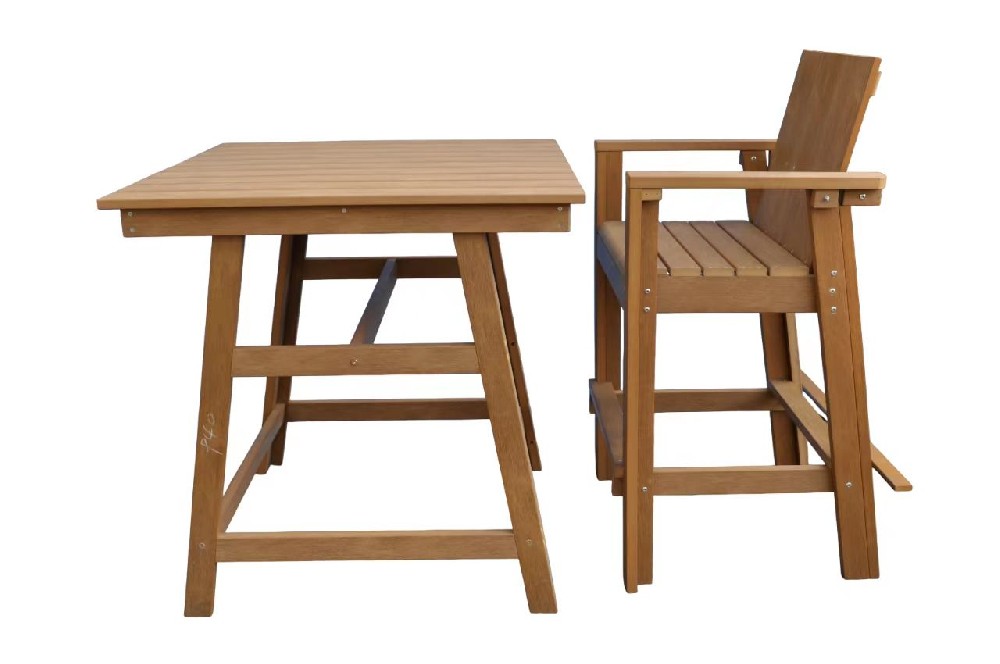 High stool and square table (teak color)
